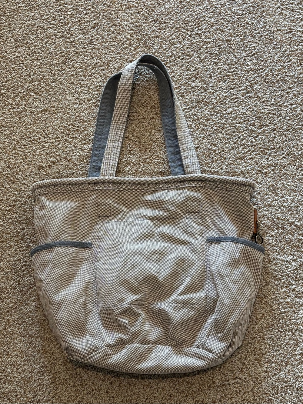 THIRTY ONE Retro Metro Tote Bag Gray Cream Canvas Retired Travel Weekend Beach